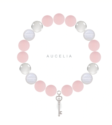 Aucelia pink crystal bracelet with silver key charm