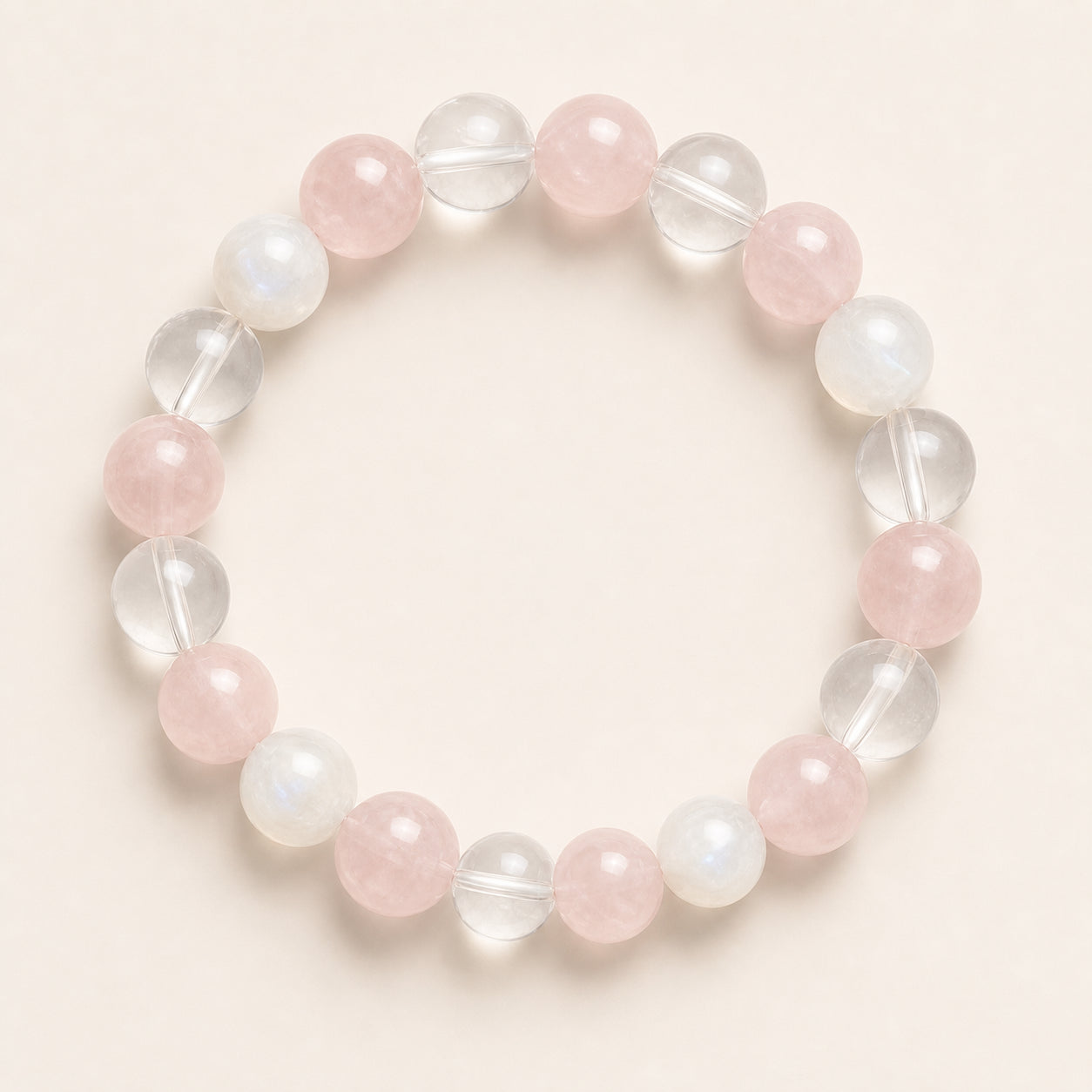 Pink, clear and milky natural crystal bracelet composition