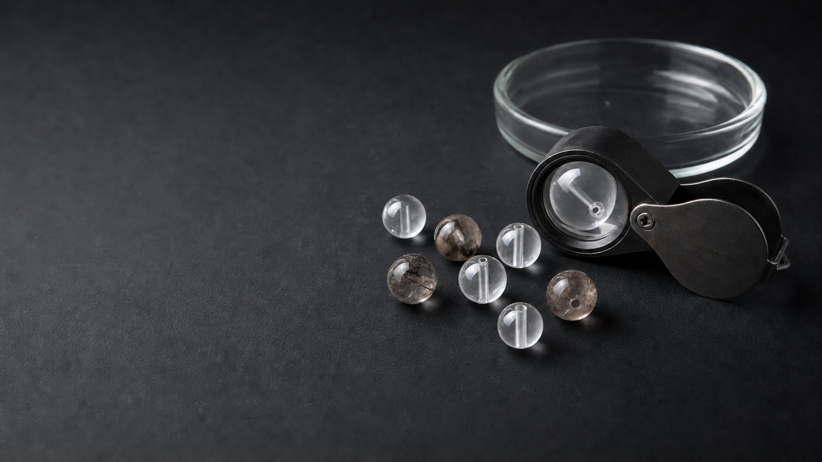 Natural crystal beads and bracelet materials selected in the Aucelia studio