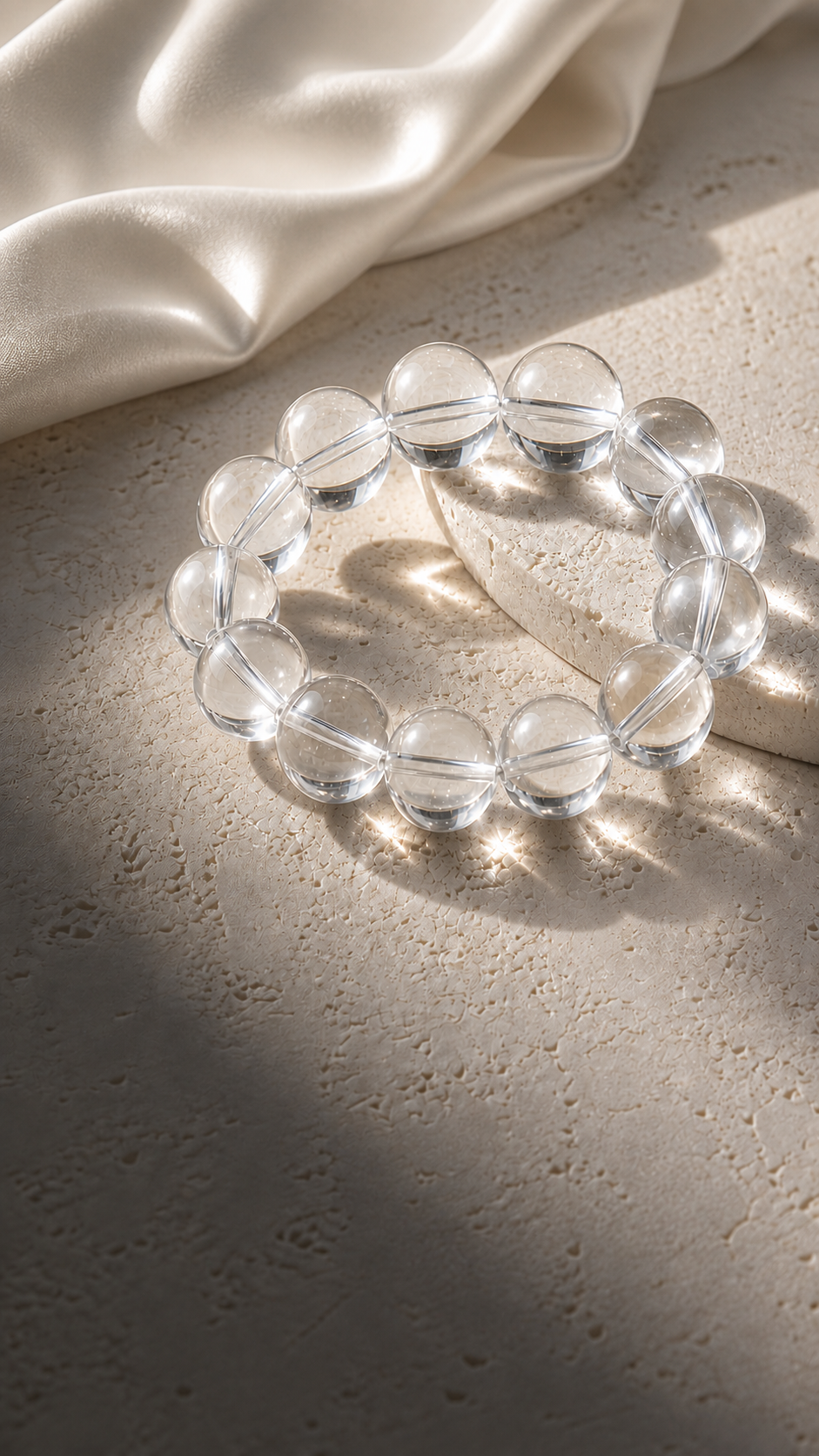 Clear quartz crystal bracelet on natural stone