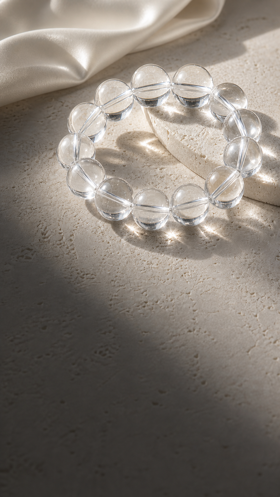 Clear quartz crystal bracelet on natural stone