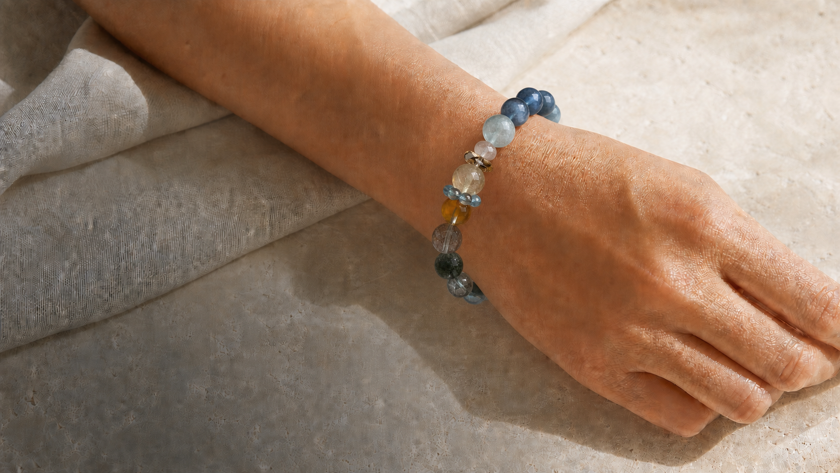 Aucelia crystal bracelet worn on the wrist