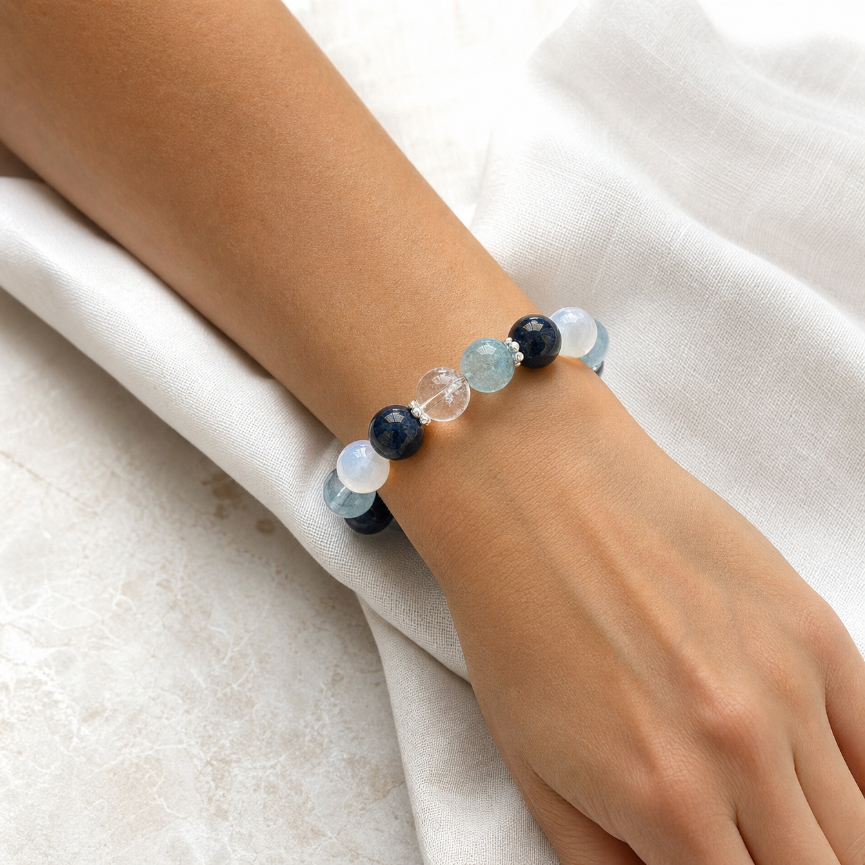 Aucelia personal natural crystal bracelet worn on the wrist